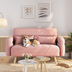 Yaheetech 46" Small Modern Fabric Sofa Loveseat Mid Century 2 Seater Sofa Couch with Lumbar Pillows, Solid Wood Legs for Living Room, Small Space, Dorm, Office, Bedroom, Pink